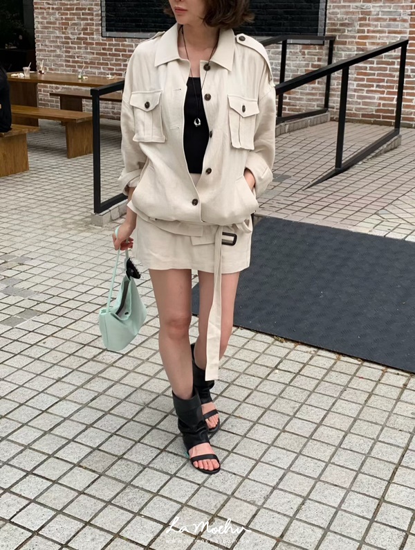 雙口袋圓釦風衣外套